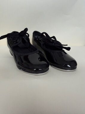 Capezio Black Patent Tap Shoes with Ribbon Laces